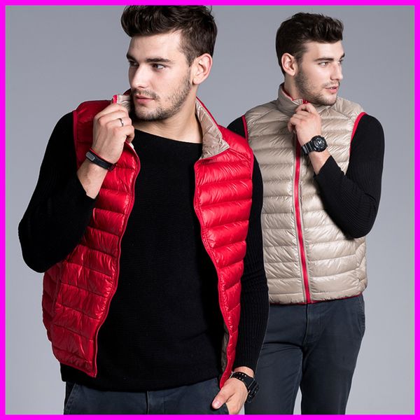 

men's vests wholesale- mens winter autumn 90% duck down ultra light reversible two sides wear waistcoat sleeveless jacket wv9d, Black;white