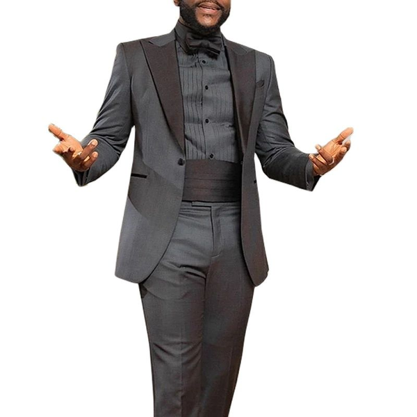 

groomsmen men tuxedos,big peaked lapel one button male business office wear suit, Black