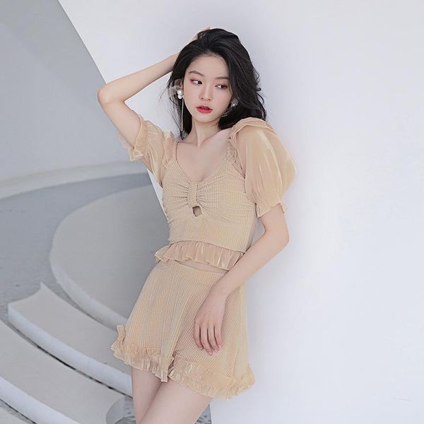 

one-piece suits trikini women swimsuit big size lady's surf suit rashguard 2021 skirt split tankini bathing print polyester sierra surf