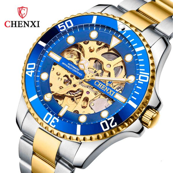 

2021 chenxi watches men automatic mechanical fashion sapphire glass 316l steel 100 waterproof clock, Slivery;brown