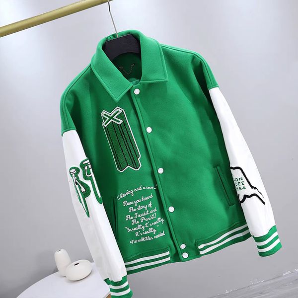 

varsity leather jacket sleeves baseball iconic collage skull embroidered single breasted warm jackets couples women men coats designer cloth, Black;brown