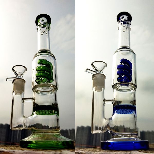 Tüp Bong Spiral PERC CAM BONG GERİ DÖNÜŞÜRÜ DAB RIG Sigara Sigara Sigara Filtre Ekranı 14mm Ortak Kase Cam Su Bongs