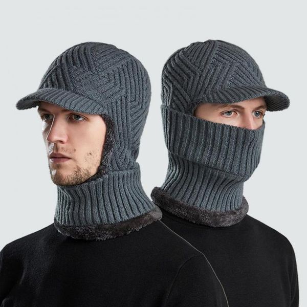 

wide brim hats beanie hat breathable men knitted cap reusable smooth touch practical winter balaclava, Blue;gray