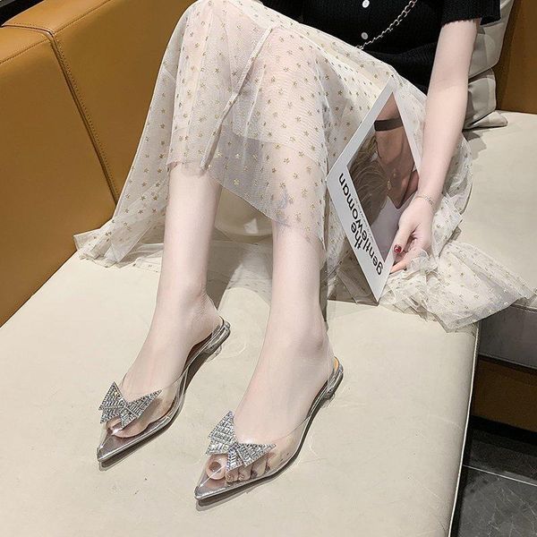 

sandals 2021 summer women's flat bottom transparent pointed size women shoes, Black