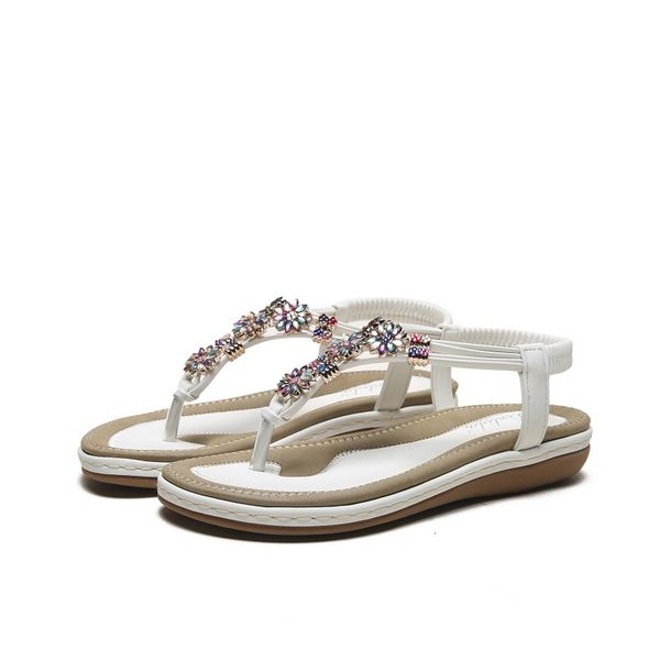 

sandals summer women t-strap flip flops thong flat sandals flowers sandal shoes, Black