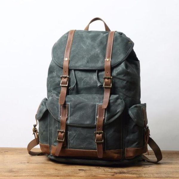 

backpack waxed canvas leather waterproof vintage travel