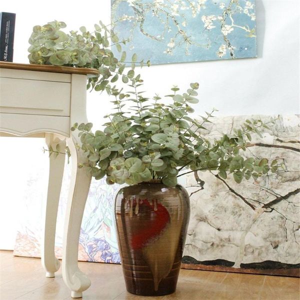 

1pc artificial rattan fabric eucalyptus pulp money leaf wedding birthday party living room decor fake green plant decorative flowers & wreat