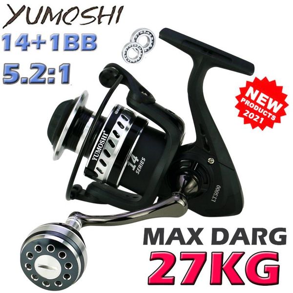 

baitcasting reels yumoshi 2000-7000 27kg max drag dual spinning fishing reel all metal 14bb cup sea 3 types