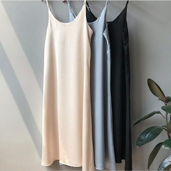 

casual dresses 2021 spring summer woman tank dress satin camisole elastic female home beach v-neck camis, Black;gray