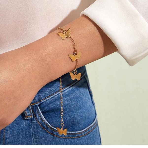 

link, chain butterfly bracelet for women 2021 sweet beach simple girls charm gold ankle adjustable bohemia party birthday jewelry gift, Golden;silver