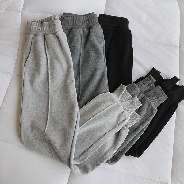 

gray sports pants women's loose beam feet spring autumn korean-style thin student running casual harem 210607, Black;white