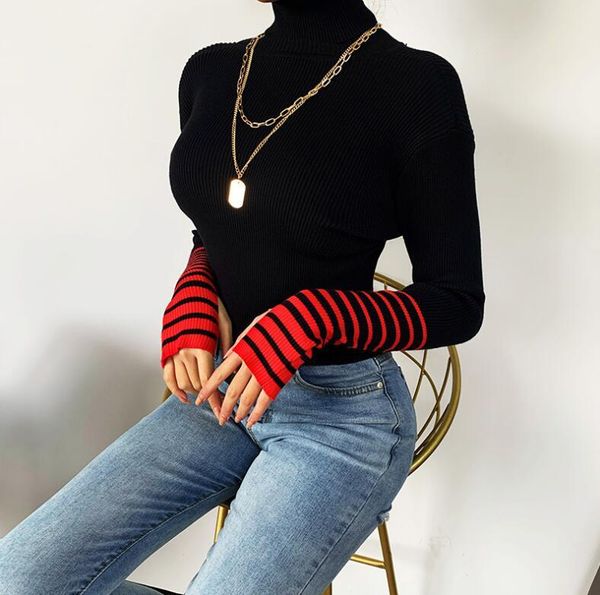

women's sweaters autumn and winter turtleneck long-sleeved base slim sweater, White;black
