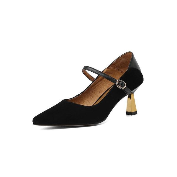 

dress shoes salu buckle mary janes full genuine leather high heels pumps wedding women thin party office ladie, Black