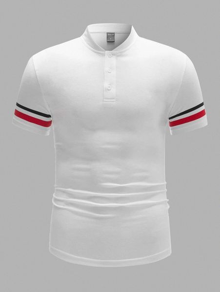 

men striped print quarter button tee k5ec#, White;black