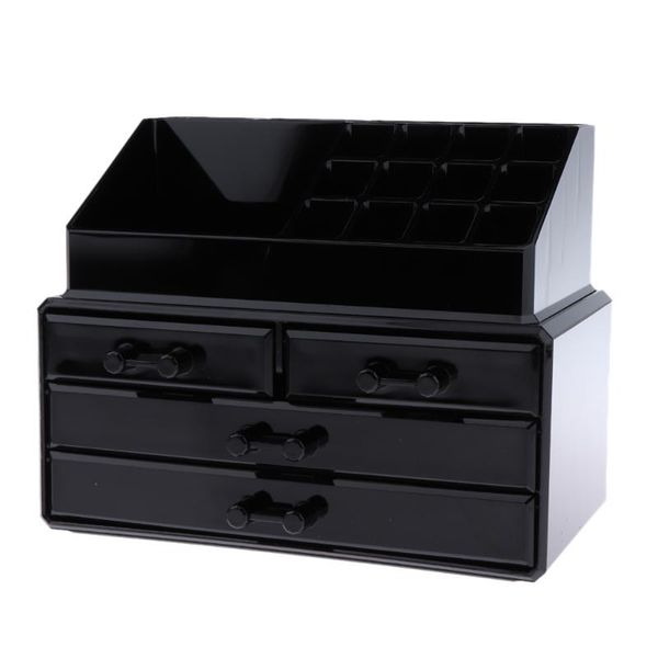 

eyebrow tools & stencils premium black makeup organizer acrylic cosmetic storage case with drawers and jewelry display box