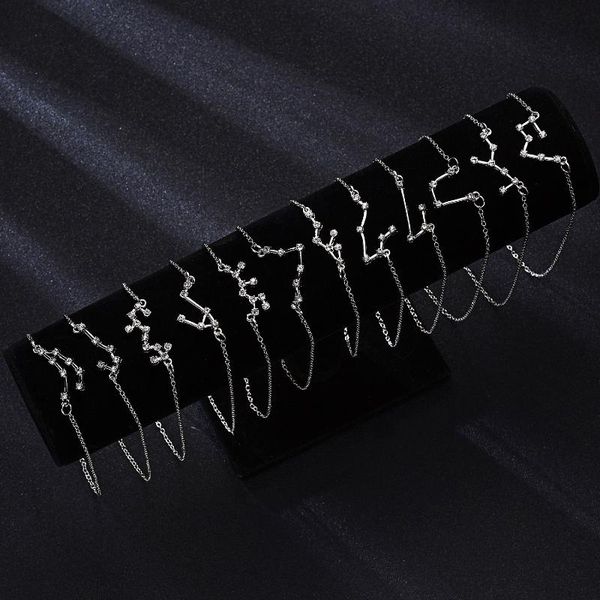 

pendant necklaces star zodiac sign 12 constellation crystal charm gold chain choker for women birthday jewelry gift, Silver
