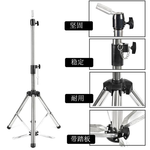 

artificial mold tripod wig hairdressing head floor large stainless steel bracket, Black