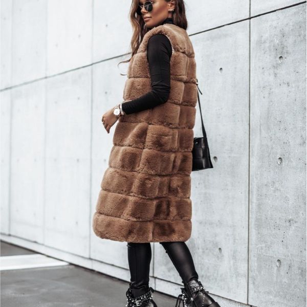 

women's wool & blends fur coat 2021 fashion long round neck vest autumn and winter woollen overcoat, Black