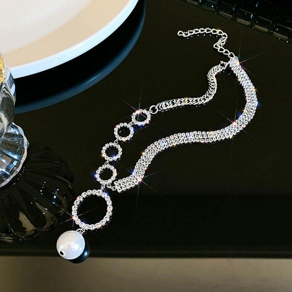 

chokers european and american exaggerated crystal chain short necklace for women unusual pearl pendant halloween neck chains, Golden;silver