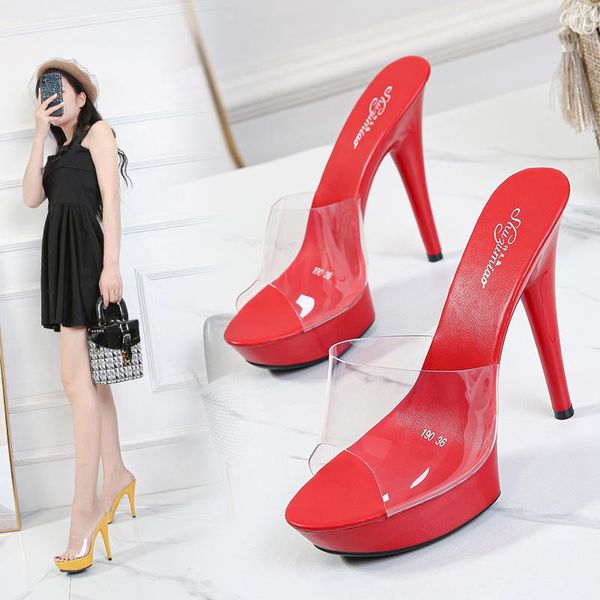 

sandals transparent women thin heel fish mouth shoes, Black