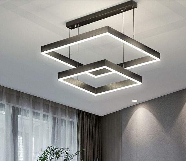 Minimalista Modern LED Lâmpadas Pingentes Home Iluminação Quadrado Quarto Anéis Estudo montado no teto Lâmpada de suspensão