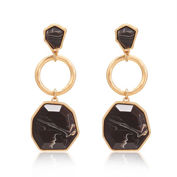 

european marble pendant earrings light luxury resin circle fashion earrings, Silver