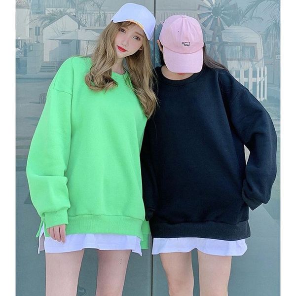 

women's hoodies & sweatshirts women sweatshirt pullover autumn fashion long sleeve patchwork fake two piece loose casual solid color p, Black