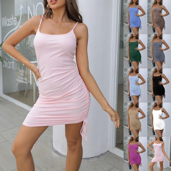 

casual dresses women summer bodycon sheath wrap draped spaghetti strap multicorlor mini dress clothing for party club woman gifts, Black;gray