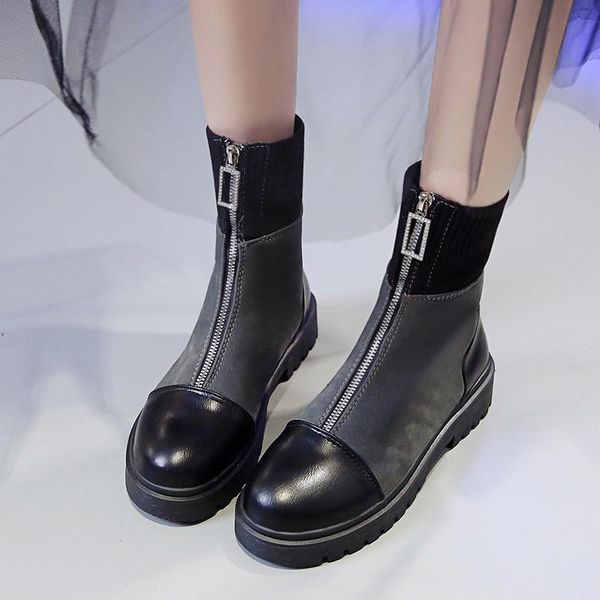 

boots 2021 autumn black women ankle platform front zipper fashion shoes