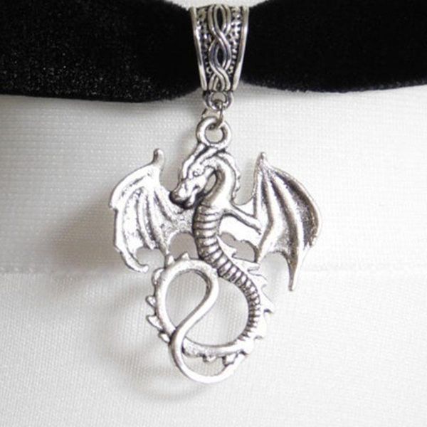 

pendant necklaces gothic black velvet heart ring choker, dragon choker moon, Silver