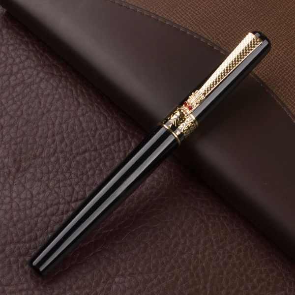

classic black dragon red crystal eyes fountain pen with push in style ink converter pens