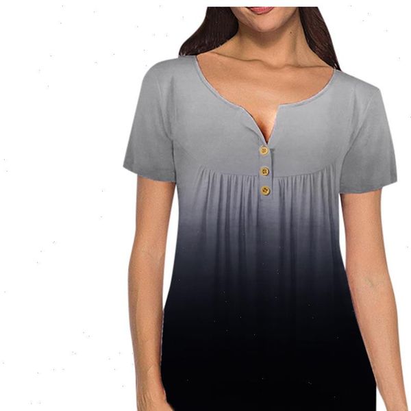 

womens shirt 38 women blouse plus size gradient and v neck short sleeve tees shirts button pullover oversized, White