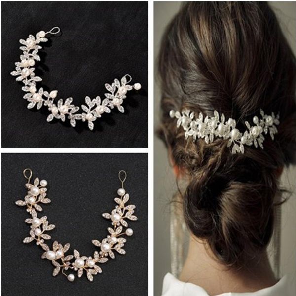 

hair clips & barrettes ly wedding boho headband for women girls handmade pearl and leaf bride headpiece vines clip accessories, Golden;silver