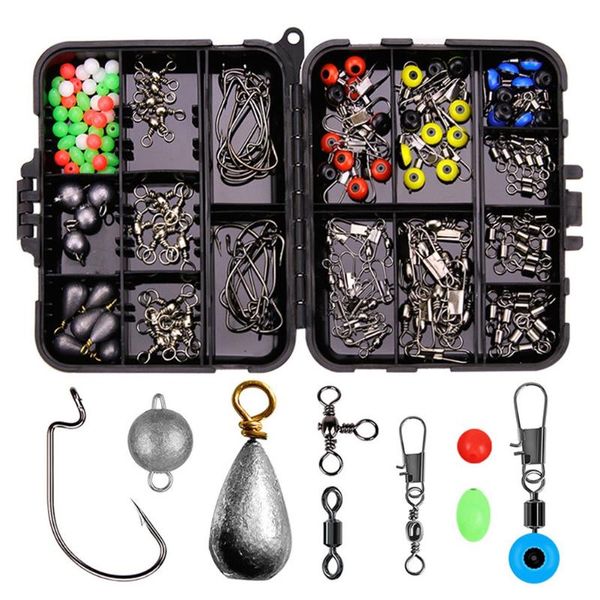 

fishing accessories kit including jig hooks sinker weights swivels snaps connector beads with tackle box pesca