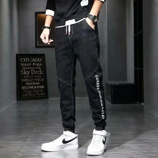 

men's jeans legged capris biker men 2021 loose fit korean fashion casual versatile youth clothes streetwear denim genuine, Blue