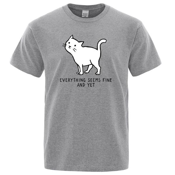 

white cat looking up at the sky printing man tshirts o-neck loose s-xxxl crewneck male t-shirt summer oversized t-shirts men's, White;black