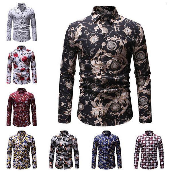 

men's casual shirts shirtautumn european fashion autumn and winter men's long sleeve printed shirt trend 21o1, White;black