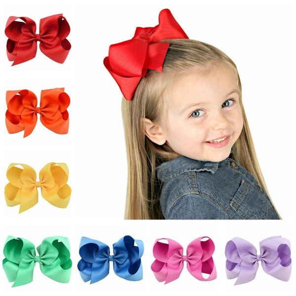 

hair accessories 6 inch baby girl children hair bow boutique grosgrain ribbon clip hairbow large bowknot pinwheel hairpins, Slivery;white