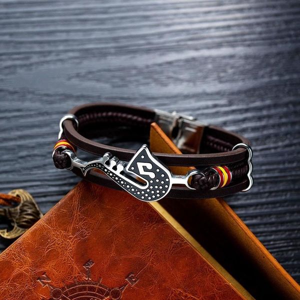 

charm bracelets fashion personality saxophone music bracelet men's leather woven note multi-layer accessory 2021 trend, Golden;silver