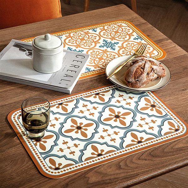 

mats & pads retro light luxury leather western placemat insulation bowl mat anti-slip table waterproof tablecloth 40x30cm