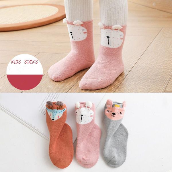 

socks 3 pairs/lot 0 to 4 years winter warm terry for baby girls boys cute animal born thicken toddlers stuff, Pink;yellow
