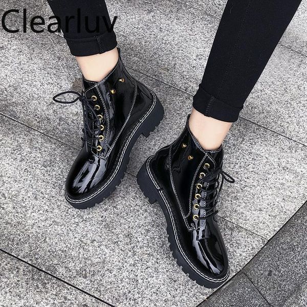 

boots autumn womens platform black rubber shoes combat leather women ankle ladies