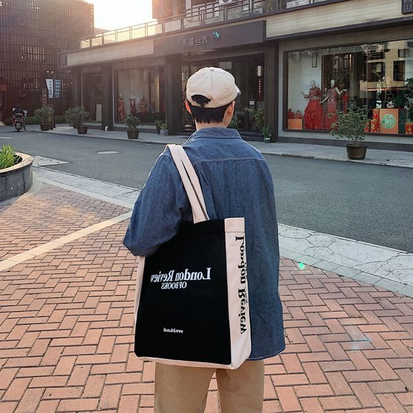 

c6074# canvas letter leisure student portable shoulder bag couple schoolbag japan and korea new