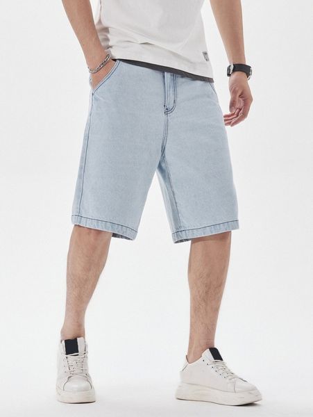 

men slant pocket denim shorts 41qo#, Blue