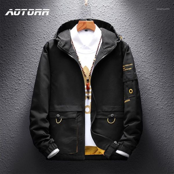 

men's trench coats hip hop autumn jackets men windbreaker winter slim fit casual jacket zipper coat mens print harajuku outwear hooded, Tan;black