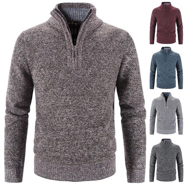 

men's sweaters winter fleece thicker sweater half zipper turtleneck warm pullover quality male slim knitted wool for spring, White;black