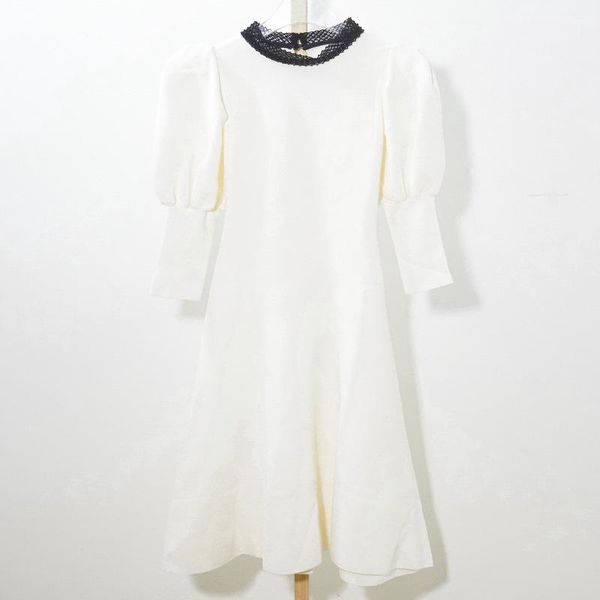 

casual dresses women dress 2021 autumn high waist slim a-line three-quarter sleeve female black and white two-color mini, Black;gray