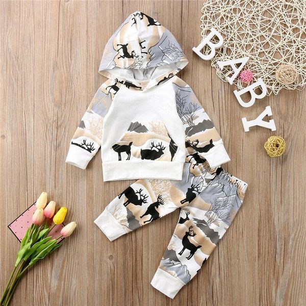 

clothing sets goocheer 2021 fashion born baby boys girl deer hooded sweater long pants outfits clothes set, White