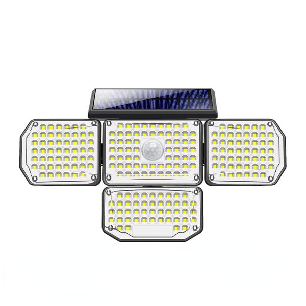

led solar lights outdoor 214leds 4 head motion sensor 270 wide angle illumination waterproof remote control wall lamp