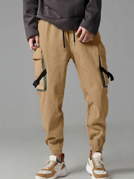 

men buckled flap pocket side cargo pants s0uo#, Black